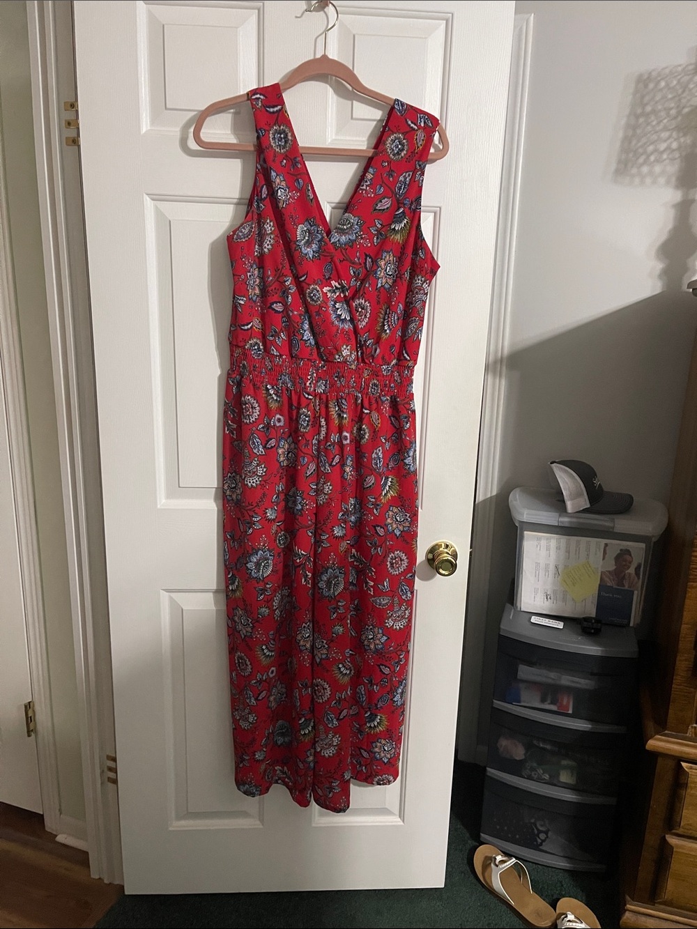 Apt. 9 Red Floral Sleeveless Jumpsuit